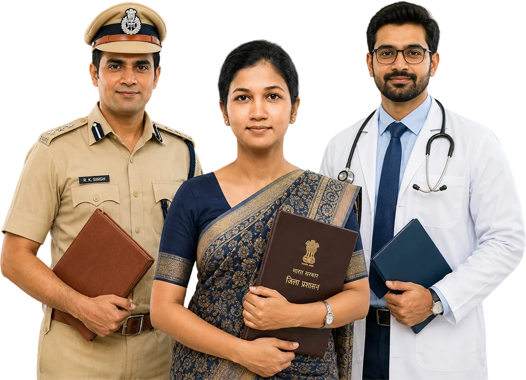 Government job professionals representing police, administration, and healthcare recruitment opportunities